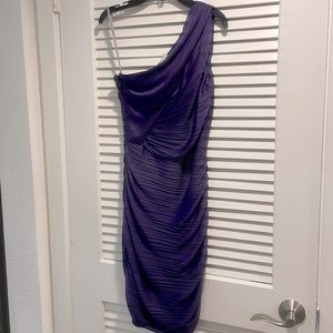 Halston Heritage Purple Ruched 1 Shoulder Dress Sz 0